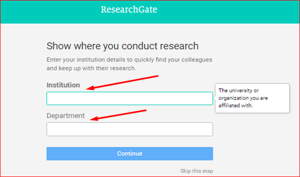 institute or affiliation  address in research gate 