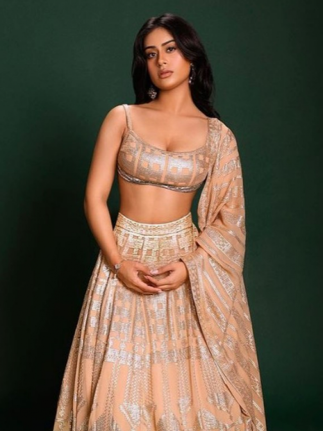 Nysa Devgn's in light peach color lenga